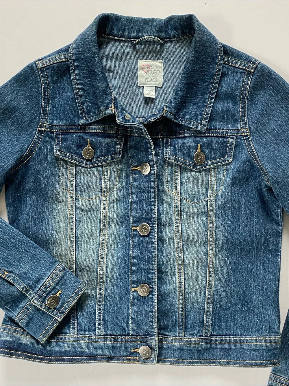 Jean Jacket Size 14 XL Girls Blue Denim Coat Pockets Size Distressed Look Jeans